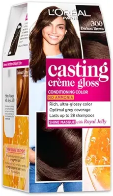 13. L'Oréal Paris Semi-Permanent Hair Colour, Ammonia-Free Formula & Honey-Infused Conditioner, Glossy Finish, Casting Crème Gloss, Darkest Brown 300, 87.5g+72ml