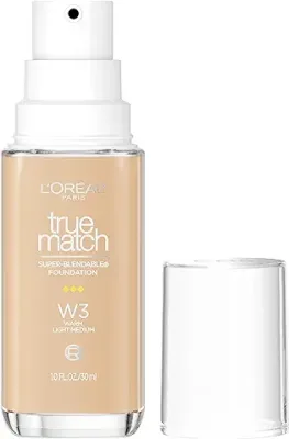 6. L'Oreal Paris True Match Super-Blendable Foundation, Medium Coverage Liquid Foundation Makeup, W3, Light Medium, 1 Fl Oz