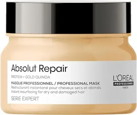 9. L'OREAL PROFESSIONNEL PARIS Serie Expert Absolut Repair Mask |Dry Hair Mask Provides Deep Conditioning & Strength | With Gold Quinoa & Wheat Protein (250Gms)