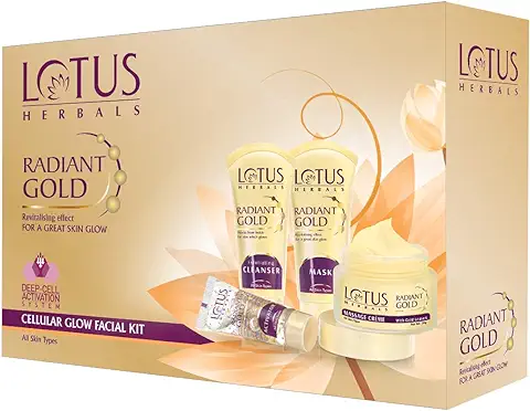 4. Lotus Herbals Radiant Gold Facial Kit For Instant Glow With 24K Pure Gold & Papaya