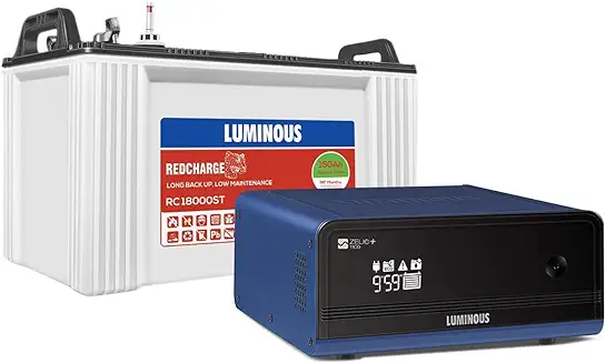 6. Luminous Inverter & Battery Combo for Home, Office & Shops (Zelio+ 1100 Pure Sine Wave Inverter, RC 18000ST 150 Ah Tall Tubular Battery)