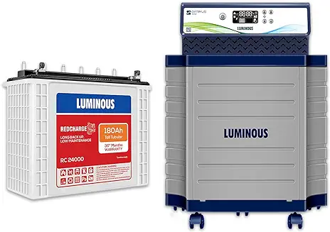 2. Luminous Inverter & Battery Combo with Trolley (Optimus 1250 Sine Wave 1100VA/12V Inverter, Red Charge RC 24000 Tall Tubular 180Ah Battery with Trolley) for Home, Office & Shops
