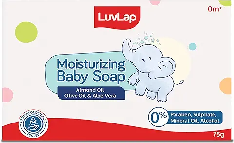 8. LuvLap Moisturizing Baby Soap - Gentle Bathing Bar, Almond Oil, Olive Oil & Aloe Vera, Dermatologically Tested, Free of Paraben, sulphates, Mineral Oil & Alcohol, 75g
