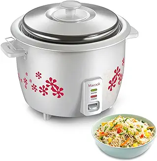 12. Macook Automatic Electrical 1.8 Litre Rice Cooker,Micro Switch,Auto Cut-Off Function,Powerful Heating Element,Keep Rice Warm For 6 Hrs,2 Aluminum Cooking Pans&Cooking Plate(White),1.8 Liter