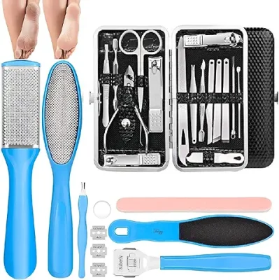 12. MACPLUS Pedicure Kits - Callus Remover for Feet, 23 in 1 Professional Manicure Set Pedicure Tools Stainless Steel Foot Care, Foot File Foot Rasp Dead Skin for Women Men Home Foot Spa Kit, Blue