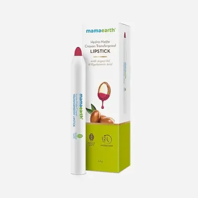 11. Mamaearth Hydra-Matte Crayon Transferproof Lipstick with Argan Oil & Hyaluronic Acid - 01 Lychee Pink- 2.4 g