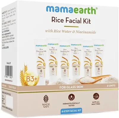 2. Mamaearth Rice Facial Kit With Rice Water & Niacinamide for Glass Skin - 60 g | Salon-Like Glowing Skin in 6 Easy Steps | Improves Skin Texture | Instant Glow | Suitable for all skin types