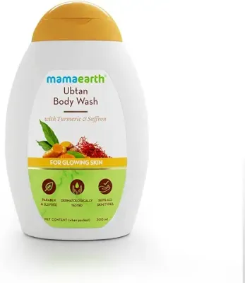 6. Mamaearth Ubtan Body Wash for Men & Women with Turmeric & Saffron 300ml - Exfoliating Body Wash - Shower Gel for Glowing Skin