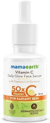 12. Mamaearth Vitamin C Daily Glow Face Serum for Men & Women - Vitamin C Serum for Glowing Skin, Oily Skin & Dark Spots, With 50x Vitamin C -10ml