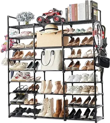 LANTEFUL Shoe Rack with Covers, 8 Tier Shoe Rack Organizer for Closet  Entryway Garage, Metal Free Standing Shoe Storage Shelf Cabinet Holds up to