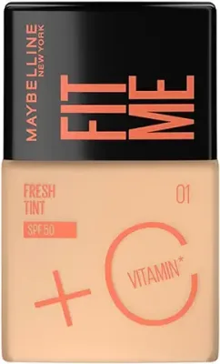 5. Maybelline New York Liquid Foundation, Lightweight Skin Tint With Spf 50 & Vitamin C, Natural Coverage, For Daily Use, Fit Me Fresh Tint, Shade 01, 30Ml