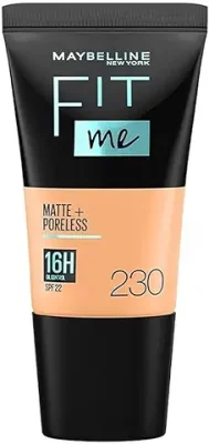 2. Maybelline New York Liquid Foundation, Matte & Poreless, Full Coverage Blendable Normal to Oily Skin, Fit Me, 230 Natural Buff, 18ml