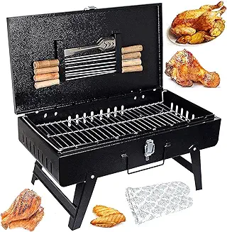 4. MAZORIA Barbeque Grill Set For Home & Outdoor Portable Tandoor Charcoal Bbq Foldable Briefcase Griller Barbeque Grill With 8 Skewers
