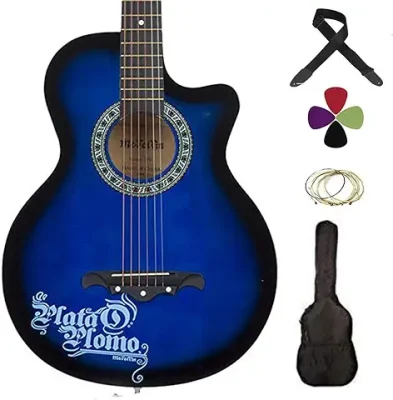 8. Medellin 38" Blue Acoustic Guitar premium wood with free online learning course, Set Of Strings, Strap, Bag and 3 Picks