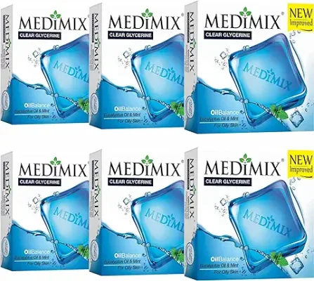 4. MEDIMIX Clear Glycerine - Oil Balance - 100g | Bathing Bar For Oily Skin | Pack of 6 | Brings balance to Oily skin by cleansing excess oil |