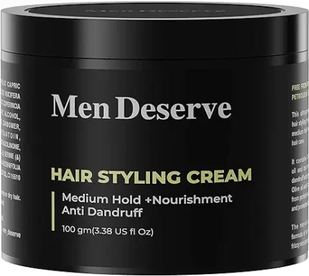 11. Men Deserve - Hair Styling Cream (100g) | Provides Medium Hold & Nourishment | Paraben & Sulphate Free | Non-Greasy Hair Cream With Olive Oil, Coconut Oil, & Keratin | Hair Cream for Dry & Frizzy Hair