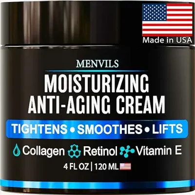10. Mens Face Moisturizer Cream - Anti Aging & Wrinkle for Men with Collagen, Retinol, Vitamins E, Jojoba Oil - Face Lotion - Age Facial Skin Care - Eye Wrinkle - Day & Night - Made in USA, 4 oz