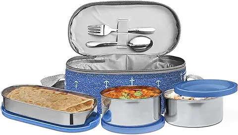 12. MILTON Corporate Lunch Stainless Steel Containers Set of 3, Blue