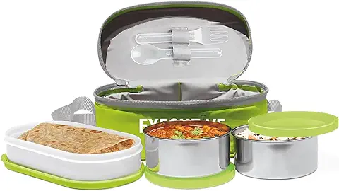 1. MILTON Executive Lunch Insulated Tiffin, 2 Round Containers, 280 ml Each, 1 Oval Container, 450 ml, Green| Microwave Safe | Easy to Carry | Leak Proof | Insulated Tiffin | Hot Food