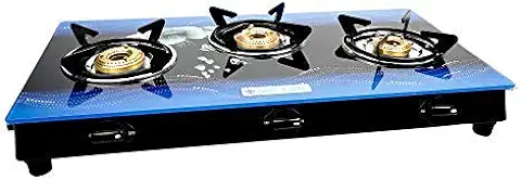 10. MILTON Premium 3 Burner BLUE Manual Ignition LPG Glass Top Gas Stove, (ISI Certified)