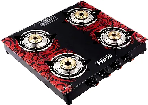 7. MILTON Premium Red Manual Ignition LPG Glass Top Gas Stove, (ISI Certified) (4 Burner)