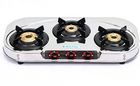 8. MILTON Royal Stainless Steel Gas Stove 3 Burners I Manual Ignition I High Powered Brass Burner I ISI Certified I 1 Year Warranty