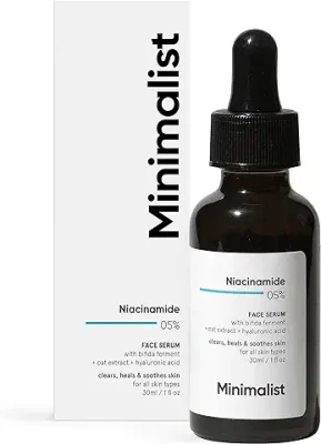 13. Minimalist 5% Niacinamide Face Serum for Clear Glowing Skin, Reduces Dullness, Hydrates & Repairs Skin with Vit B3 & Hyaluronic Acid, Day & Night Serum for Dry & Sensitive Skin, For Women & Men,30 ml