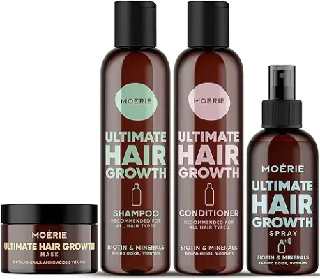 15. Moerie Shampoo and Conditioner Plus Hair Mask and Spray Mega Pack - The Ultimate Growth Care - For Longer, Thicker, Fuller Hair - Volumizing Products - Paraben & Silicone Free - 4 items
