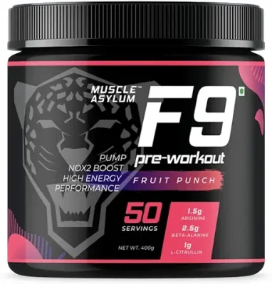 8. Muscle Asylum F9 Pre-Workout - 50 Servings, 400gm (Fruit Punch)