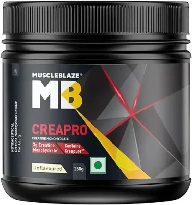 7. MuscleBlaze Creapro Creatine With Creapure® Powder From Germany, Pack Of 250 Gms, Unflavoured