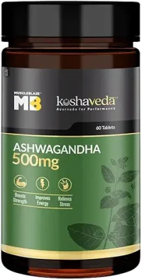 4. MuscleBlaze Koshaveda Ashwagandha 500mg, Ayurveda for Performance, Ayush Approved, High Strength Potent Formula, Boost Muscle Mass & Strength, Enhance Immunity, 60 Tablets