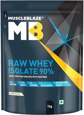 7. MuscleBlaze Raw Whey Isolate 90% with Digestive Enzymes (Unflavoured, 1 kg / 2.2 lb)