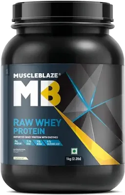 12. MuscleBlaze Raw Whey Protein Concentrate (Unflavoured, 1 kg / 2.2 lb) with Added Digestive Enzymes