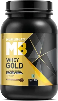 10. MuscleBlaze Whey Gold, 100% Protein from Whey Protein Isolate & Whey Powder, Labdoor USA Certified, 30 g Whey Protein Per Scoop (Rich Milk Chocolate, 1 kg / 2.2 lb)