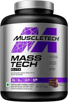 6. MuscleTech Mass-Tech Elite, Advance High Protein Mass Gainer Powder with creatine for enhanced muscle size & strength, Chocolate Fudge Cake, 3 kg