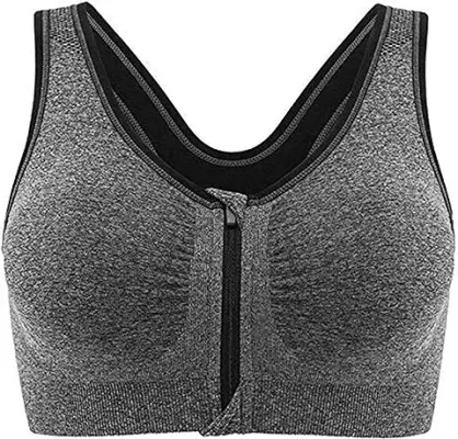 Zipper Velcro Sports Bra High Impact Adjustable Straps Zip Front Molded  Padded Cups Wireless Supportive Running Bra Workout : : Clothing