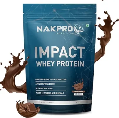 6. NAKPRO Impact Whey Protein | 24.02g Protein, 4.95g BCAA and 10.35g EAA | Easy Digesting Whey Protein Supplement Powder (1 Kg, Chocolate)