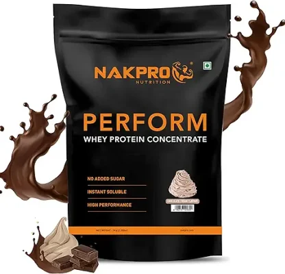 1. NAKPRO Perform Whey Protein Concentrate | 24g Protein, 5.3g BCAA per Serving | Muscle Recovery Workout Drink, Lean Muscle Growth (Cream Chocolate, 1 Kg)