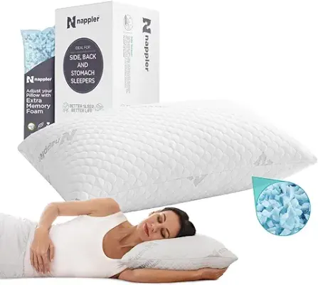 2. Nappler Side and Back Sleeper Pillow for Neck and Shoulder Pain Relief - Shredded Memory Foam Bed Pillow for Sleeping - 100% Adjustable Fill - Queen Size - Modal Washable Case. Extra Fill Included