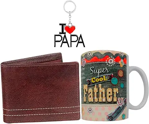 12. Natali Traders Father's Day Gift - Men's Wallet, Coffee Mug and I Love Papa Keychain - Birthday - Anniversary Gift for Father-Dad-Papa-Daddy