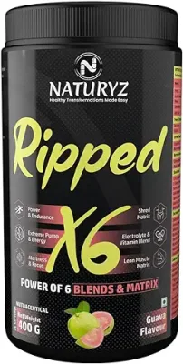 15. Naturyz Ripped X6 Pre Workout with Highest 24 Nutrients for Extreme Pump, Power, Endurance, Energy, Focus, Lean Muscle builder & Shred Matrix for Fitness Enthusiasts, Athletes & Bodybuilders- 400g (Guava flavour)