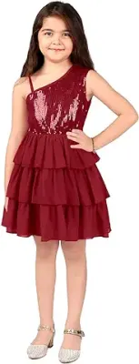 13. Naughty Ninos Girls Maroon Embellished One Shoulder Fit & Flare Dress for 3 to 12 Years