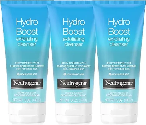 10. Neutrogena Hydro Boost Gentle Exfoliating Daily Facial Cleanser with Hyaluronic Acid, Clinically Proven to Increase Skin's Hydration Level, Non-Comedogenic Oil-, Soap- & Paraben-Free, 3 x 5 Oz