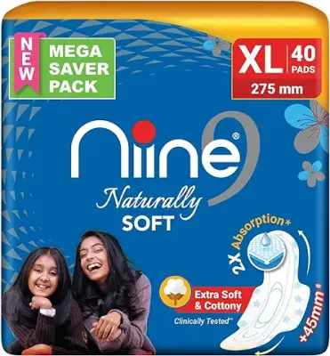 12. NIINE Naturally Soft XL Sanitary Pads (Pack of 1) 40 Pads Extra Soft and Cottony
