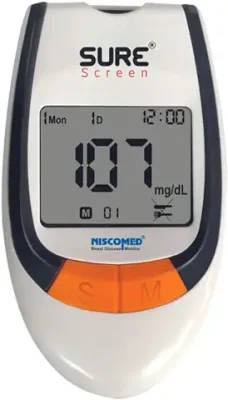 15. NISCOMED Sure screen Accurate Digital Glucose Blood Sugar Testing Machine with 25 Strips Glucometer (White & Grey)