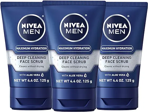 10. NIVEA MEN Maximum Hydration Deep Cleaning Face Scrub With Aloe Vera, 3 Pack of 4.4 Oz Tubes