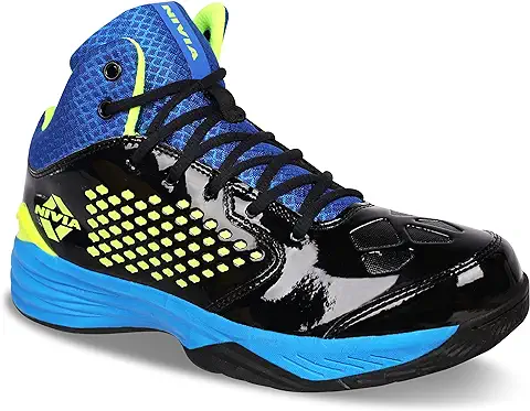 12. Nivia Men's Warrior Basketball, Shoes for Men with Soft Cushion EVA Inner Insole Better fit, and Smooth, Comfortable Shoes, (Black Blue and Green) Size - 11