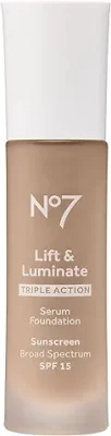 14. No7 Lift & Luminate Triple Action Serum Foundation - Cool Vanilla - Liquid Makeup with SPF 15 for Dewy, Glowy Base - Radiant Foundation for Mature Skin (30ml)