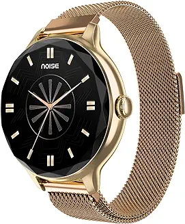 6. Noise Diva Smartwatch with Diamond Cut dial, Glossy Metallic Finish, AMOLED Display, Mesh Metal and Leather Strap Options, 100+ Watch Faces, Female Cycle Tracker Smart Watch for Women (Gold Link)