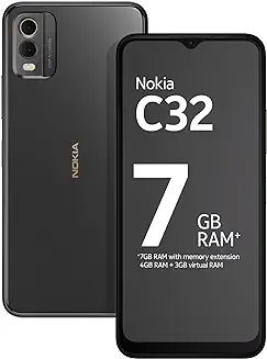 5. Nokia C32 with 50MP Dual Rear AI Camera | Toughened Glass Back | 4GB RAM, 128GB Storage | Upto 7GB RAM with RAM Extension | 5000 mAh Battery | 1 Year Replacement Warranty | Android 13 | Charcoal
